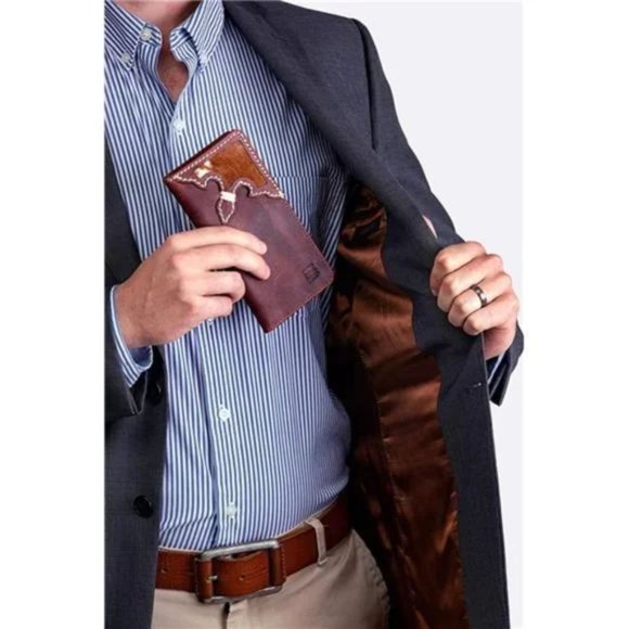 New Leather Western Billfold Wallet for Men Hunter Brown - Picture 4 of 7